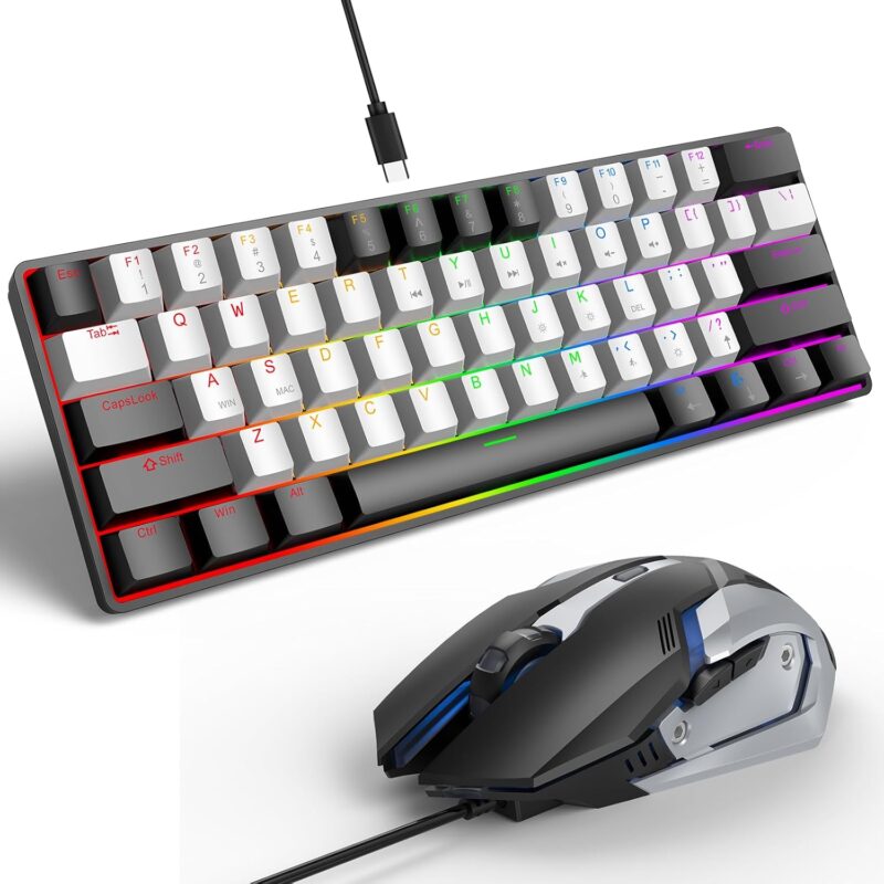 SOPPY Gaming Keyboard and Mouse Combo, Mechanical Keyboard Gamer 60% US-Layout, Compact LED Backlit, USB Ergonomic Office RGB Wired Gaming Set for PC/Laptop/Windows/PS4/Xbox/Mac...